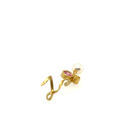 Flair earring 18 kt. gold, gul diamant, lyserød safir og akoya perle