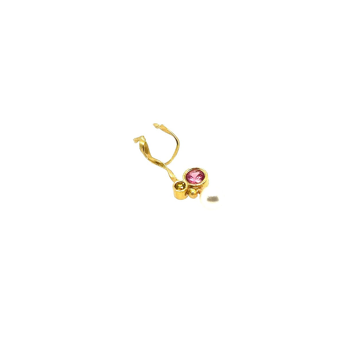 Flair earring 18 kt. gold, yellow diamond, pink sapphire and akoya pearl