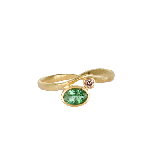 Flair ring i 18kt. guld, grøn turmalin og lyserød diamant