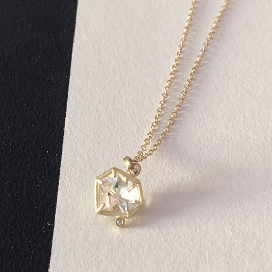 Halskæde med vedhæng 14kt. guld, Alpinequarts & lille diamant